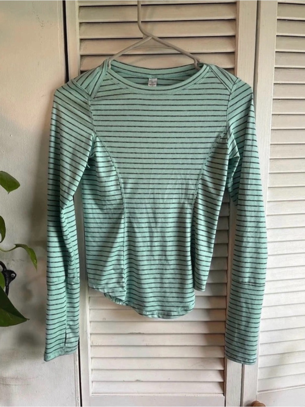 90 Degree Mint Green and Black Striped Long-Sleeve Tee